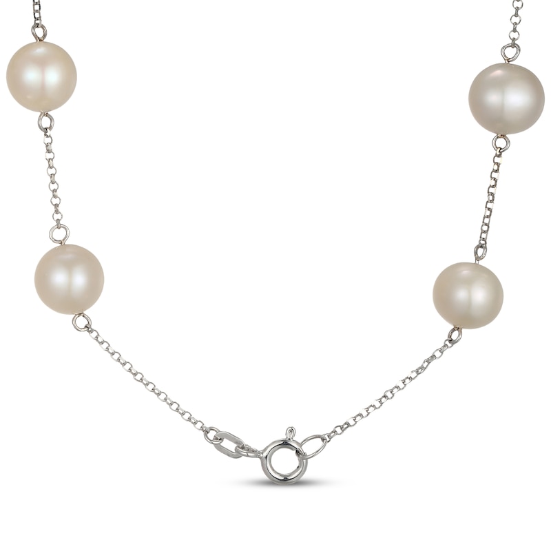 Main Image 3 of Cultured Pearl Station Necklace Sterling Silver 17"