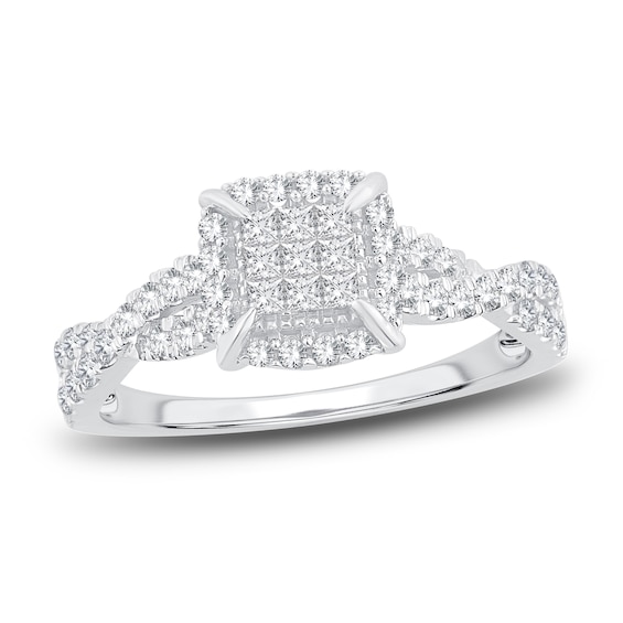 Now + Forever Multi-Diamond Engagement Ring 1/2 ct tw Princess & Round 14K White Gold