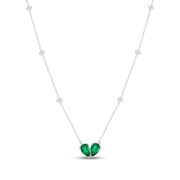 Pear-Shaped Lab-Created Emerald & White Lab-Created Sapphire Two-Stone Necklace Sterling Silver 18"
