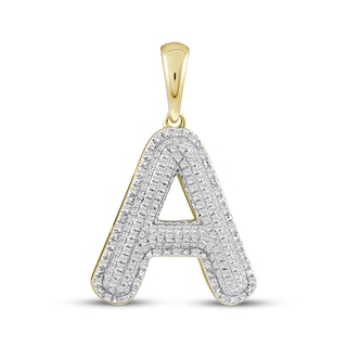 Diamond Puff Letter A Initial Charm 1/3 ct tw 10K Yellow Gold