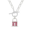 Thumbnail Image 1 of Lab-Created Ruby & White Lab-Created Sapphire Lock Toggle Paperclip Necklace Sterling Silver 18"