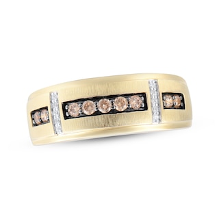 Now + Forever Men's Brown & White Diamond Wedding Band 1/3 ct tw 10K Yellow Gold