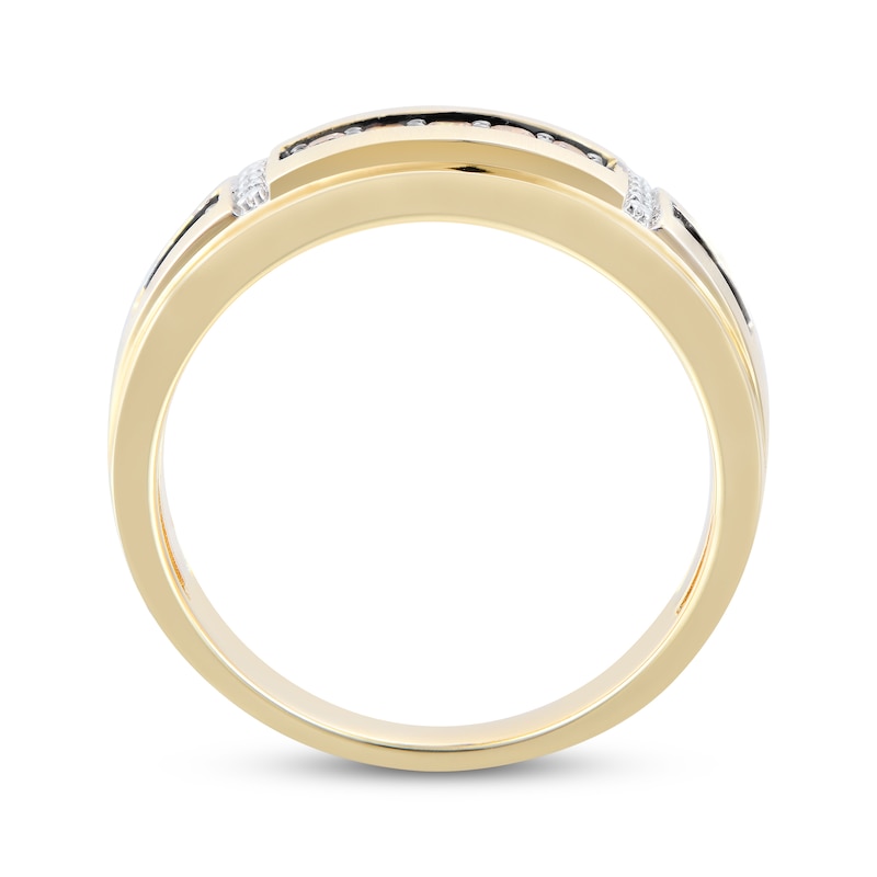 Main Image 3 of Now + Forever Men's Brown & White Diamond Wedding Band 1/3 ct tw 10K Yellow Gold