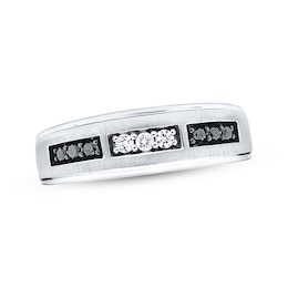 Now + Forever Men's Black & White Diamond Wedding Band 1/4 ct tw 10K White Gold