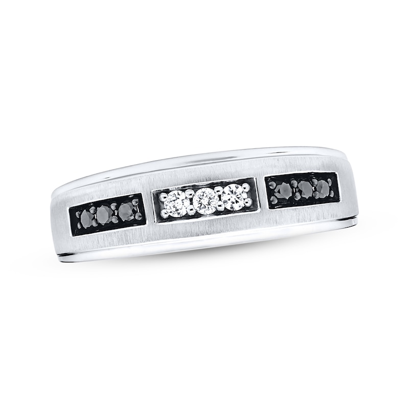 Main Image 1 of Now + Forever Men's Black & White Diamond Wedding Band 1/4 ct tw 10K White Gold
