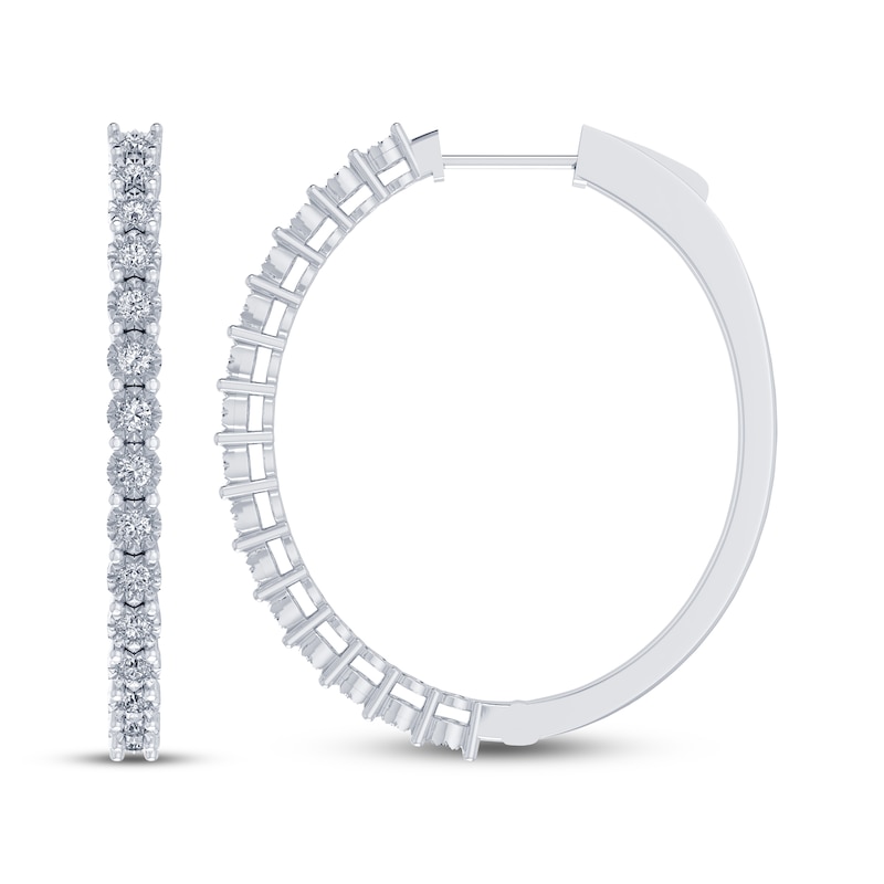 Main Image 1 of Diamond Oval Hoop Earrings 1 ct tw Sterling Silver