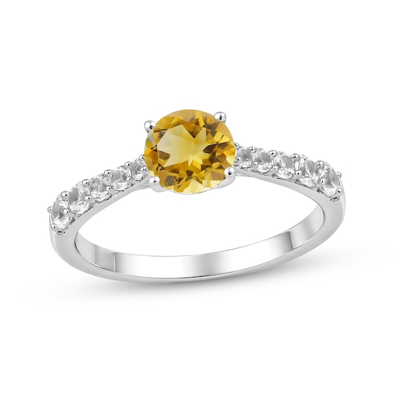 Natural Citrine & White Lab-Created Sapphire Ring Sterling Silver