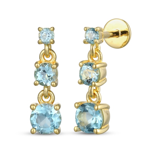 STUDIO BY KAY Swiss Blue Topaz Three-Tier Dangle Earrings 24K Yellow Gold Vermeil Sterling Silver