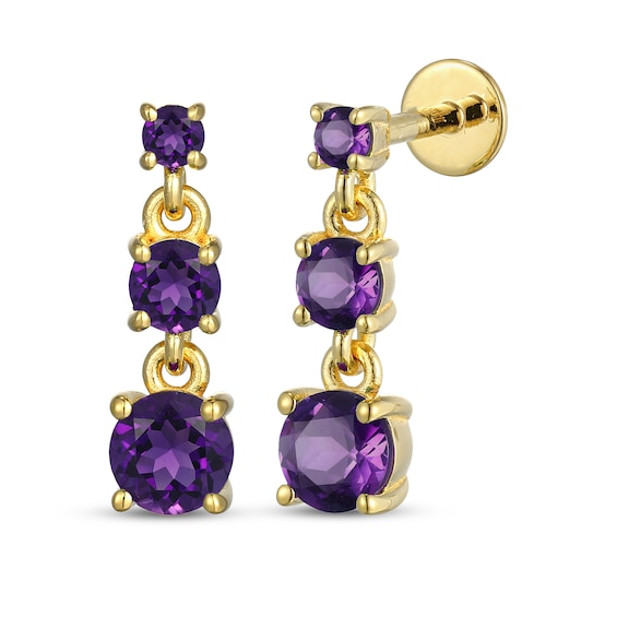 STUDIO BY KAY Amethyst Three-Tier Dangle Earrings 24K Yellow Gold Vermeil Sterling Silver