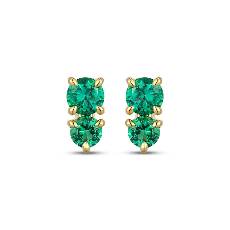 Main Image 2 of STUDIO BY KAY Lab-Created Emerald Two-Stone Stud Earrings 24K Yellow Gold Vermeil Sterling Silver