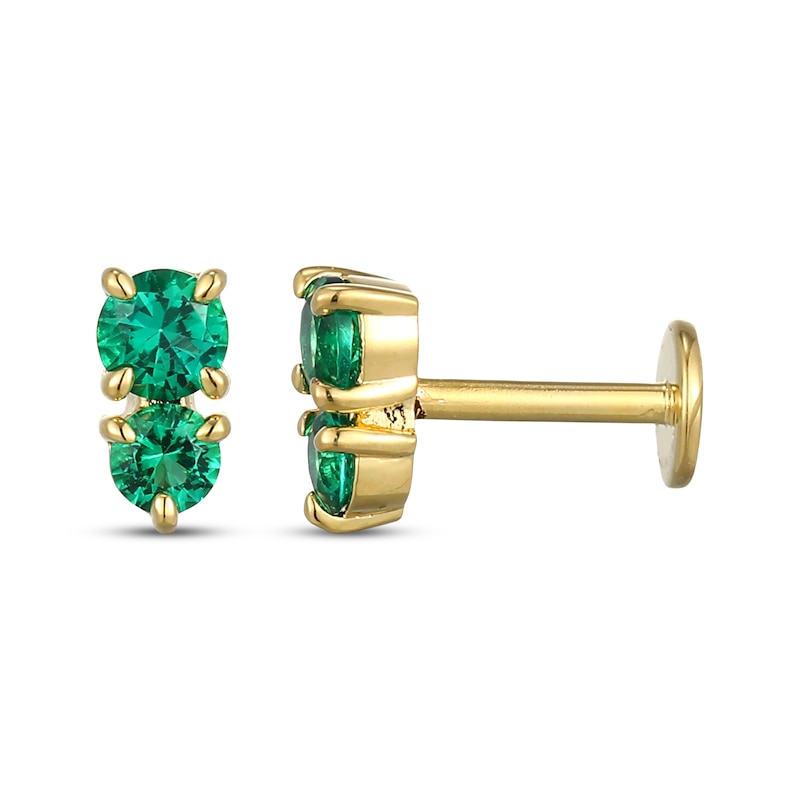 Main Image 3 of STUDIO BY KAY Lab-Created Emerald Two-Stone Stud Earrings 24K Yellow Gold Vermeil Sterling Silver