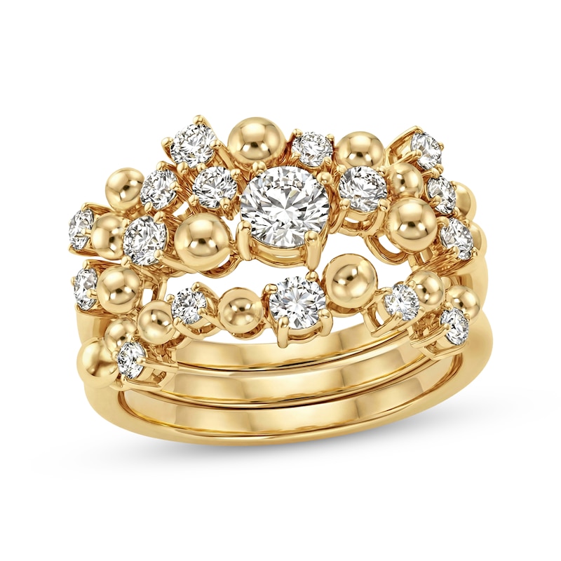 Main Image 1 of JOUJE Collection Lab-Grown Diamond & Bead Scatter Nesting Ring Trio 1 ct tw 10K Yellow Gold