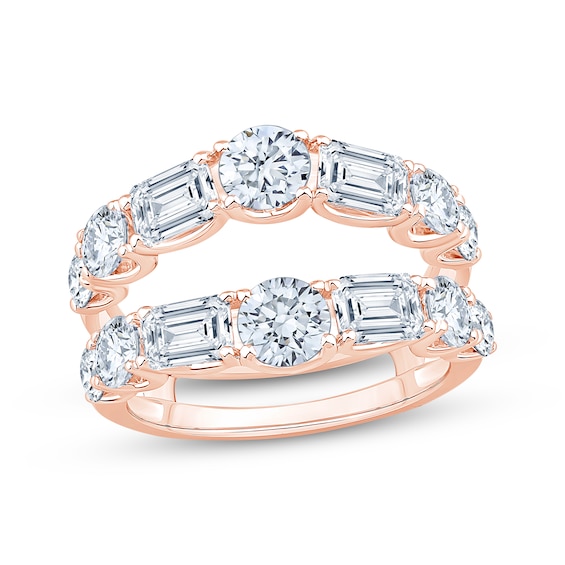 Now + Forever Lab-Grown Diamonds Emerald & Round-Cut Enhancer Ring 3-1/2 ct tw 14K Rose Gold