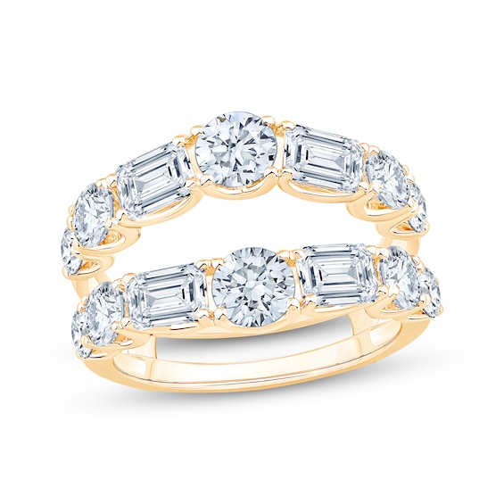 Now + Forever Lab-Grown Diamonds Emerald & Round-Cut Enhancer Ring 3-1/2 ct tw 14K Yellow Gold