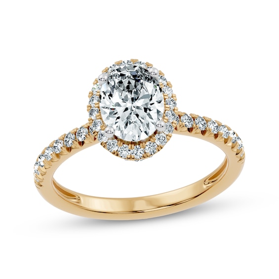 Now + Forever Lab-Grown Diamonds Certified Oval-Cut Halo Engagement Ring 1-3/8 ct tw 14K Yellow Gold