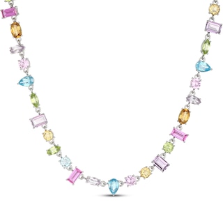 Multi-Shape Natural Amethyst, Citrine, Peridot, Blue Topaz & Pink Lab-Created Sapphire Necklace Sterling Silver 18"