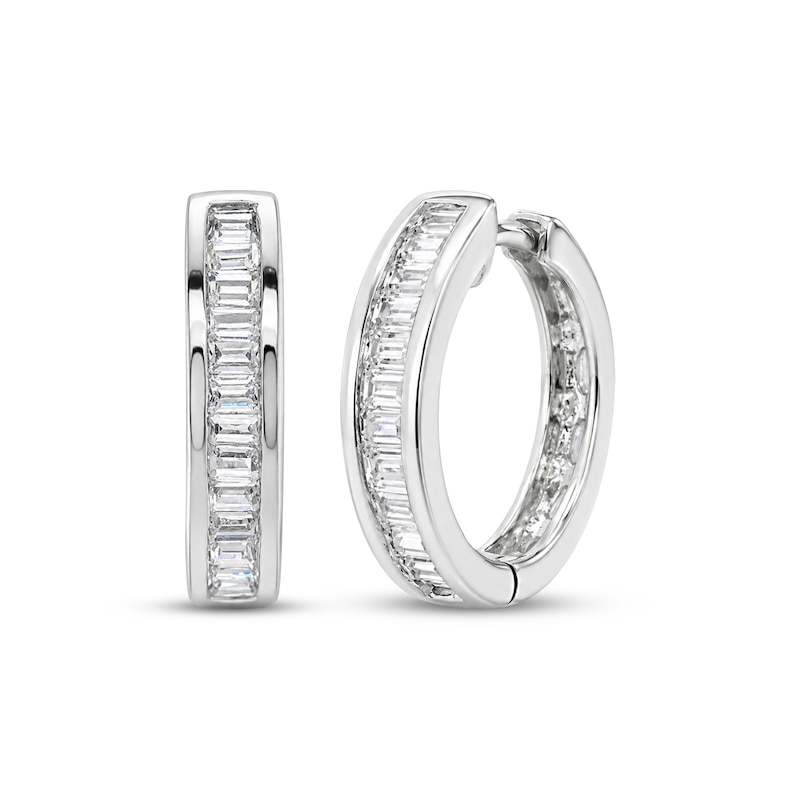 Main Image 1 of Baguette-Cut Diamond Huggie Hoop Earrings 1/4 ct tw 10K White Gold