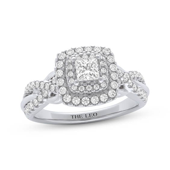 THE LEO Diamond Certified Princess-Cut Double Halo Engagement Ring 3/4 ct tw 14K White Gold