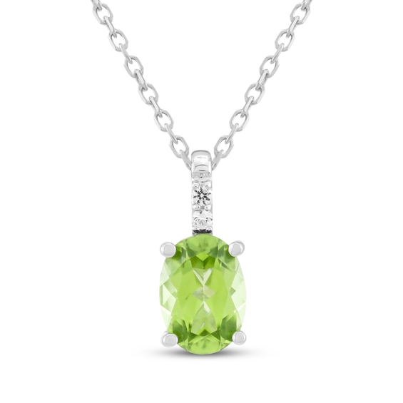 Oval-Cut Peridot & White Lab-Created Sapphire Necklace Sterling Silver 18"