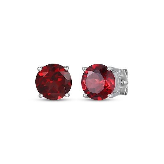 Natural Garnet Solitaire Stud Earrings Sterling Silver