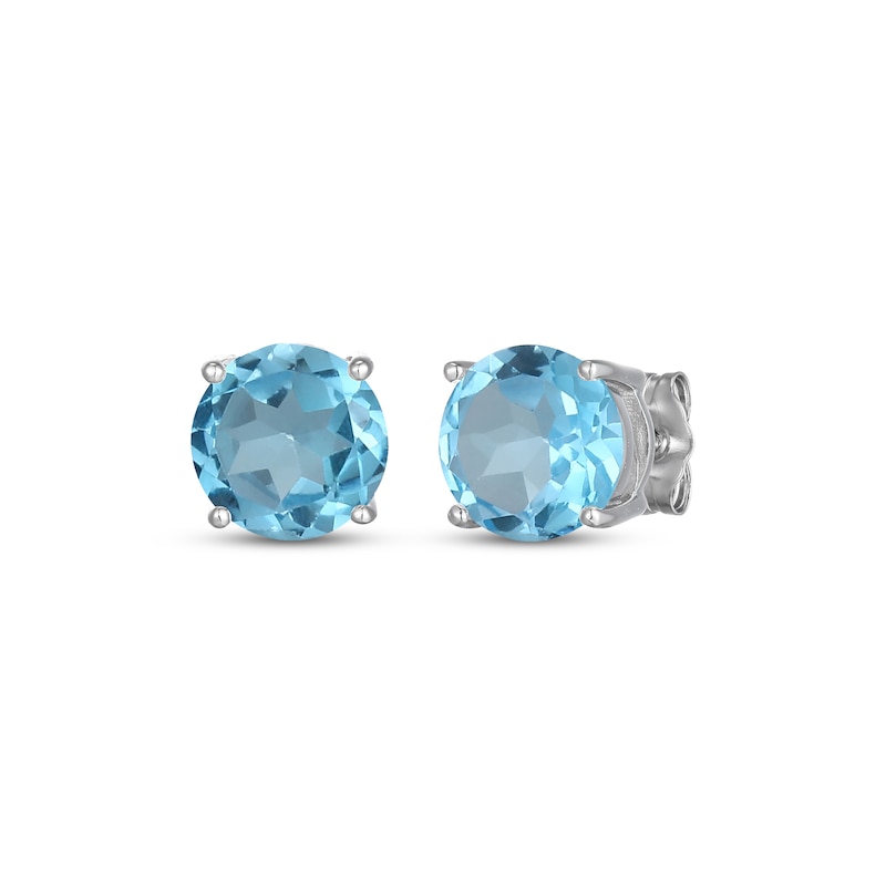 Main Image 1 of Natural Swiss Blue Topaz Solitaire Stud Earrings Sterling Silver