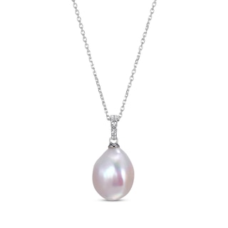 Cultured Pearl & White Lab-Created Sapphire Necklace Sterling Silver 18"