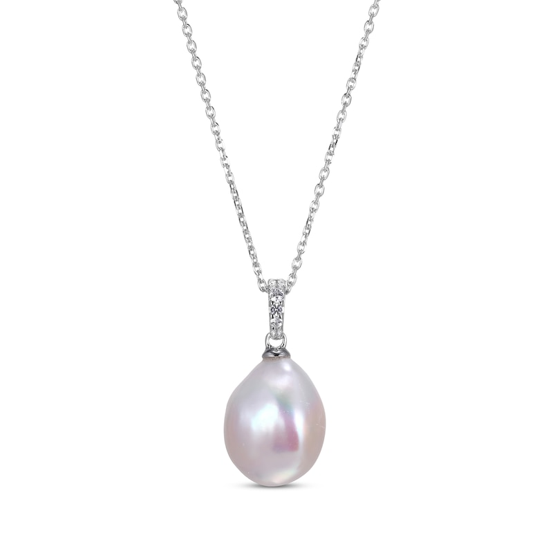 Main Image 1 of Cultured Pearl & White Lab-Created Sapphire Necklace Sterling Silver 18"
