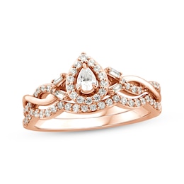 Pear-Shaped Halo Diamond Bridal Set 3/8 ct tw 14K Rose Gold
