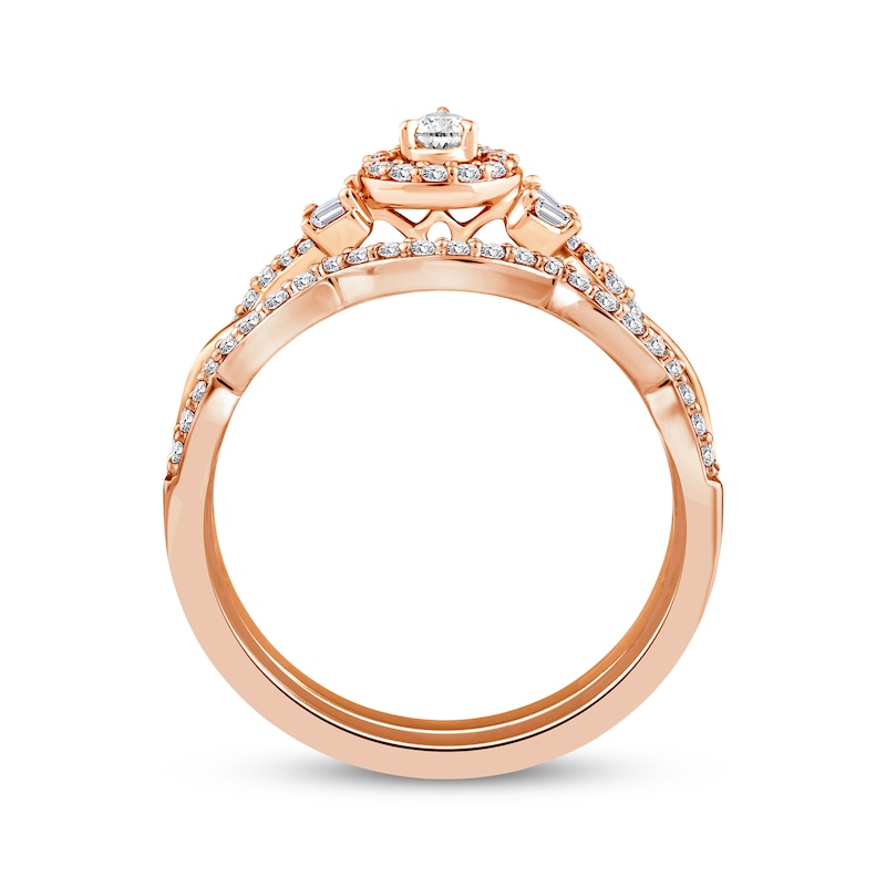 Main Image 3 of Pear-Shaped Halo Diamond Bridal Set 3/8 ct tw 14K Rose Gold