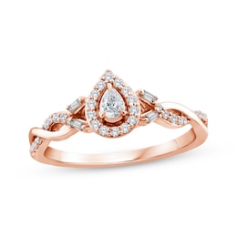 Now + Forever Pear-Shaped Diamond Halo Engagement Ring 1/3 ct tw 14K Rose Gold
