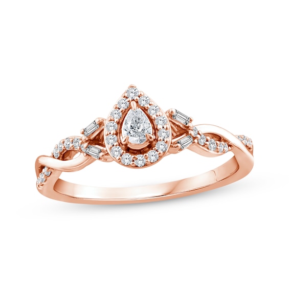 Now + Forever Pear-Shaped Diamond Halo Engagement Ring 1/3 ct tw 14K Rose Gold