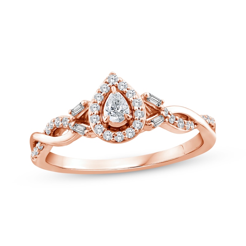 Main Image 4 of Now + Forever Pear-Shaped Diamond Halo Engagement Ring 1/3 ct tw 14K Rose Gold