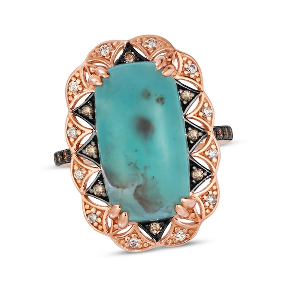 Le Vian Cushion-Cut Peacock Aquaprase Scalloped Ring 1/3 ct tw Diamonds 14K Strawberry Gold Size 7