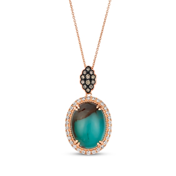 Le Vian Oval-Cut Peacock Aquaprase Halo Necklace 1/2 ct tw Diamonds 14K Strawberry Gold 20"