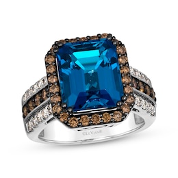 Le Vian Emerald-Cut Blue Topaz Ring 1 ct tw Diamonds 14K Vanilla Gold Size 7