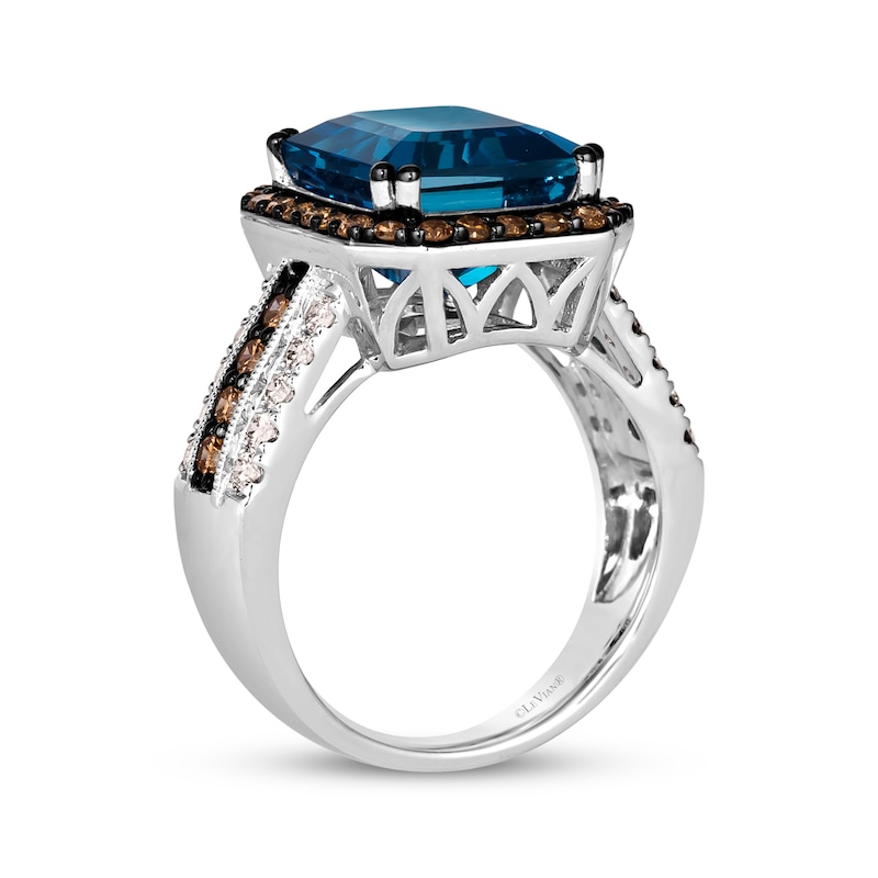 Main Image 3 of Le Vian Emerald-Cut Blue Topaz Ring 1 ct tw Diamonds 14K Vanilla Gold Size 7