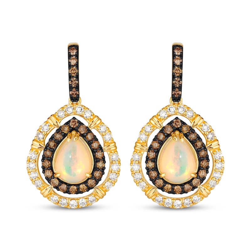 Main Image 2 of Le Vian Pear-Shaped Opal Drop Earrings 1 ct tw Diamonds 14K Honey Gold