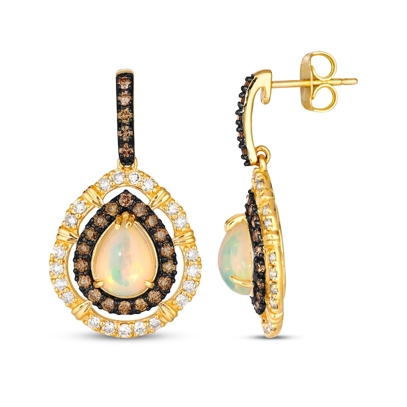 Main Image 3 of Le Vian Pear-Shaped Opal Drop Earrings 1 ct tw Diamonds 14K Honey Gold