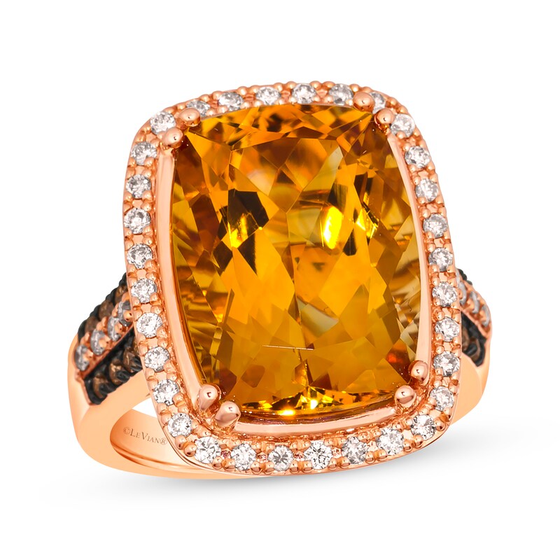 Le Vian Cushion-Cut Citrine Ring 1/2 ct tw Diamonds 14K Strawberry Gold