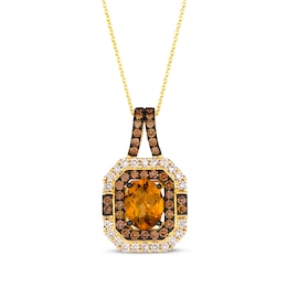 Le Vian Oval-Cut Citrine Necklace 1 ct tw Diamonds 14K Honey Gold 20"