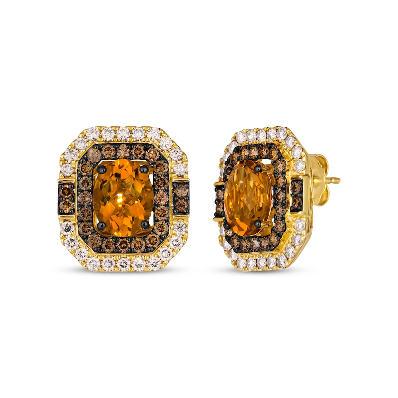 Main Image 1 of Le Vian Oval-Cut Citrine Earrings 1-5/8 ct tw Diamonds 14K Honey Gold