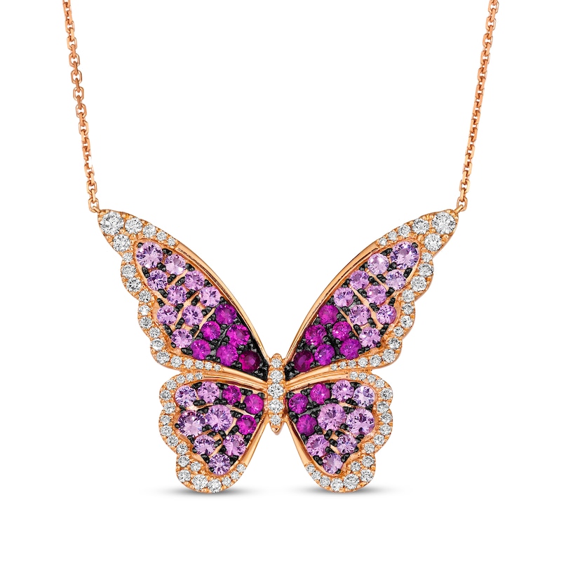 Main Image 1 of Le Vian Ombré Pink Sapphire Butterfly Necklace 1-1/6 ct tw Diamonds 18K Strawberry Gold 19&quot;