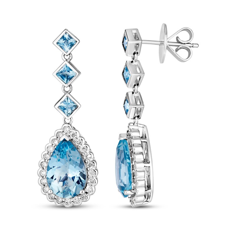 Main Image 3 of Le Vian Pear-Shaped & Square-Cut Aquamarine Drop Earrings 5/8 ct tw Diamonds 18K Vanilla Gold
