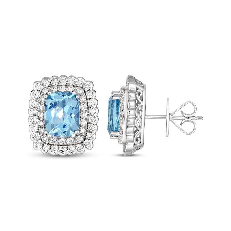 Main Image 3 of Le Vian Cushion-Cut Aquamarine Earrings 1 ct tw Diamonds 18K Vanilla Gold