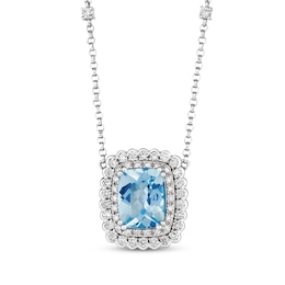 Le Vian Cushion-Cut Aquamarine Necklace 5/8 ct tw Diamonds 18K Vanilla Gold 18"