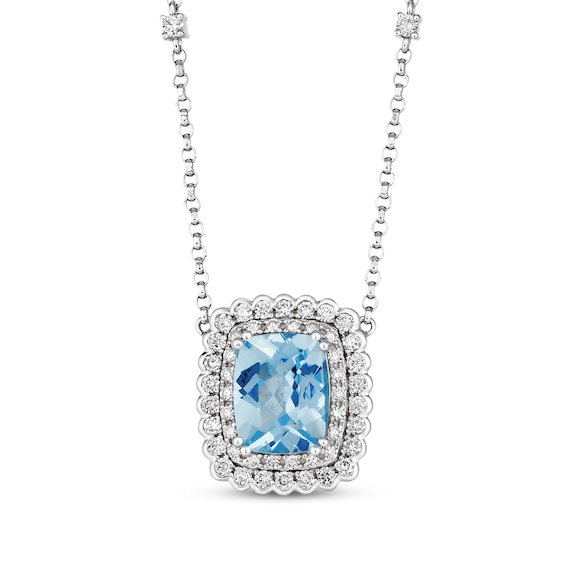 Le Vian Cushion-Cut Aquamarine Necklace 5/8 ct tw Diamonds 18K Vanilla Gold 18"