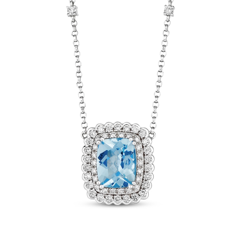 Main Image 1 of Le Vian Cushion-Cut Aquamarine Necklace 5/8 ct tw Diamonds 18K Vanilla Gold 18&quot;