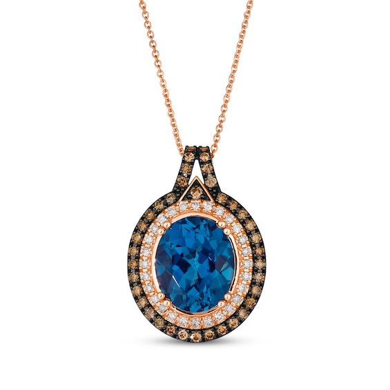 Le Vian Oval-Cut Deep Sea Blue Topaz Necklace 1/2 ct tw Diamonds 14K Strawberry Gold 20"
