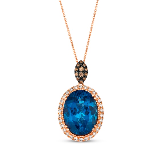 Le Vian Oval-Cut Blue Topaz Necklace 1/2 ct tw Diamonds 14K Strawberry Gold 20"