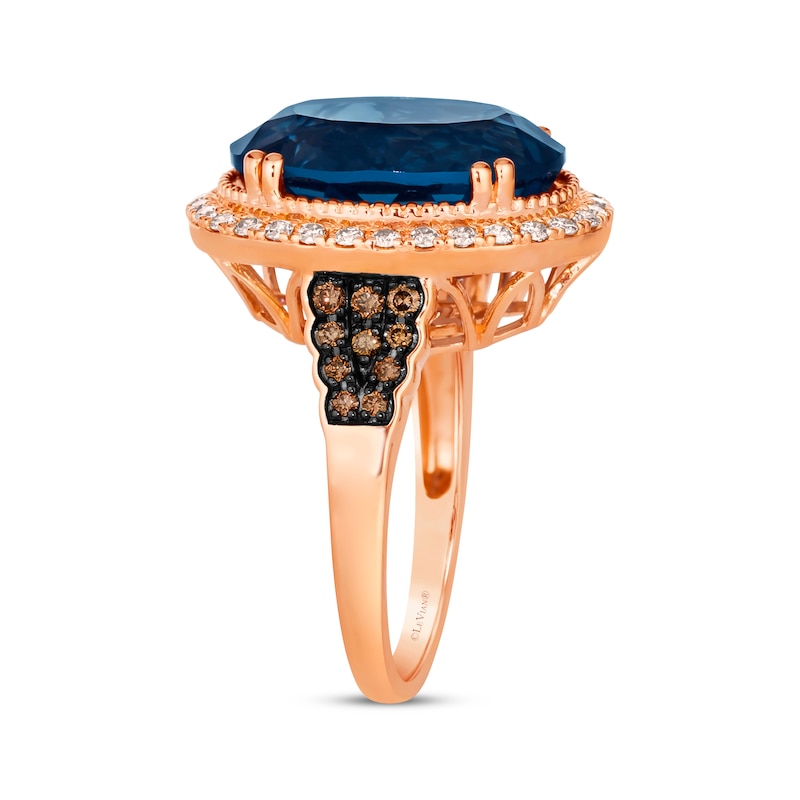 Main Image 2 of Le Vian Oval-Cut Blue Topaz Ring 1/2 ct tw Diamonds 14K Strawberry Gold Size 7